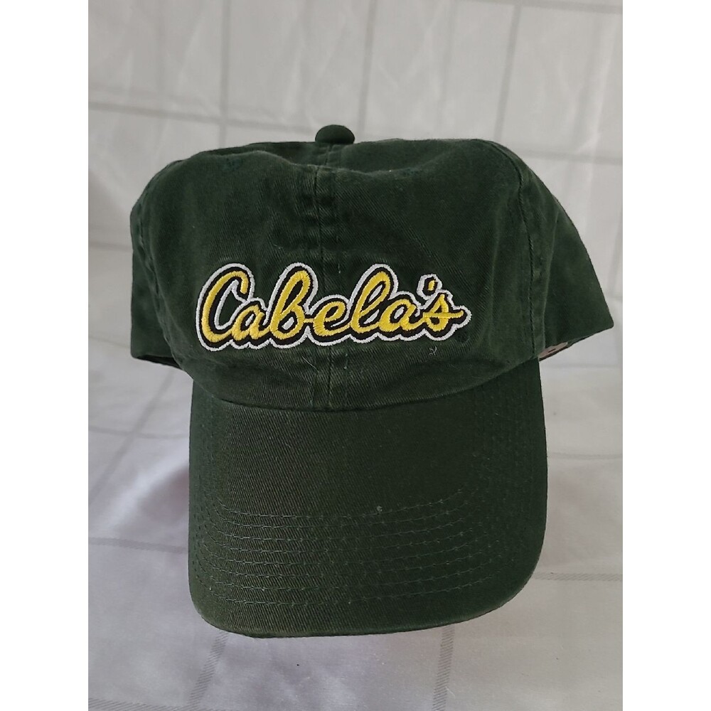 Vintage Cabela's Green with Yellow Embroidered Script Adjustable Strap Cap Hat